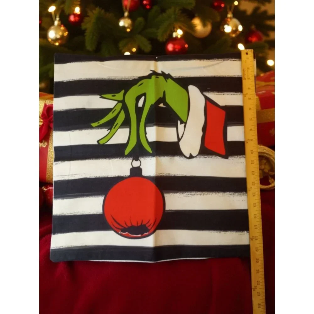 Merry Grinchmas Striped Cushion Cover – Holiday Home Decor